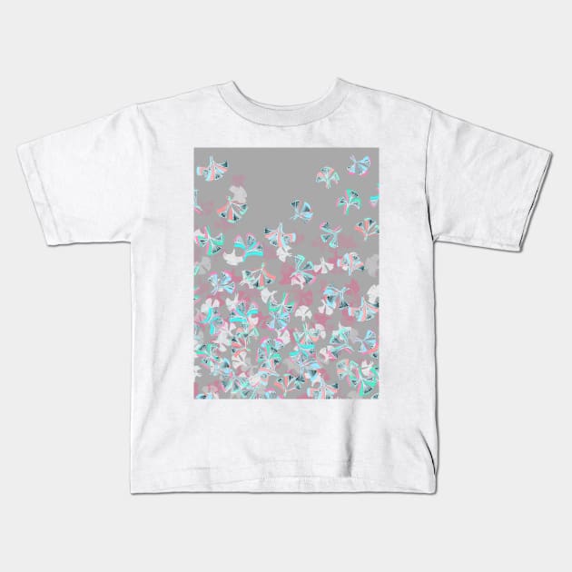 Flight - abstract in pink, grey, white & aqua Kids T-Shirt by micklyn